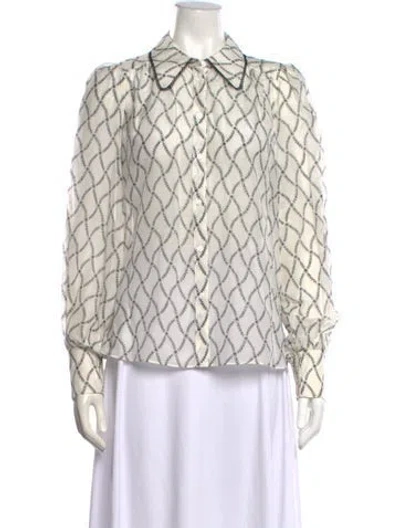 Pre-owned Me+em Printed Long Sleeve Blouse In White