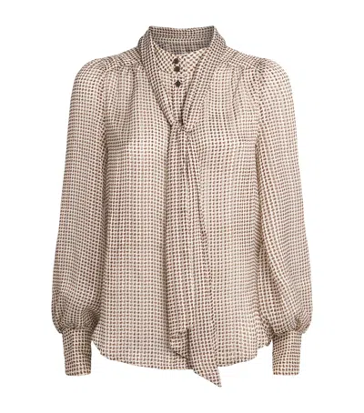 Me+em Printed Pussybow Tie Blouse In Neutral