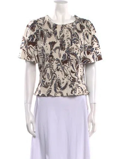 Pre-owned Me+em Printed Scoop Neck Crop Top In Neutral