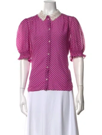 Pre-owned Me+em Printed Short Sleeve Blouse In Purple