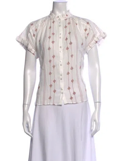 Pre-owned Me+em Printed Short Sleeve Blouse In White