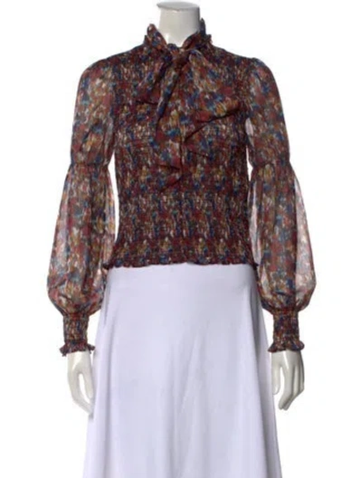 Pre-owned Me+em Printed Tie Neck Blouse In Brown
