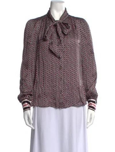 Pre-owned Me+em Printed Tie Neck Blouse In Multicolor