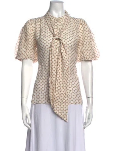 Pre-owned Me+em Printed Tie Neck Blouse W/ Tags In Neutrals
