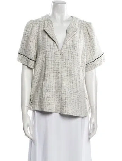 Pre-owned Me+em Printed V-neck Button-up Top In White