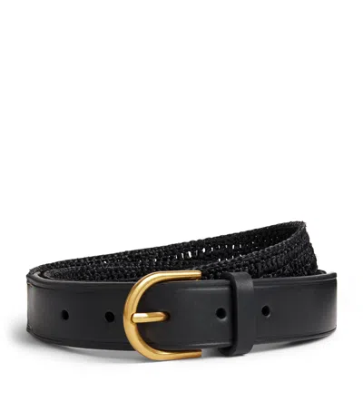 Me+em Raffia And Leather Round-buckle Belt In Metallic
