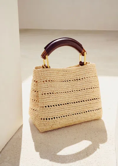 Me+em Raffia Mini Constructed Day Bag Natural-chocolate In Brown