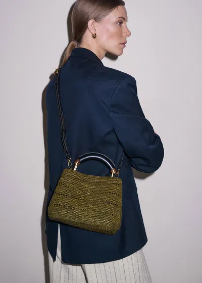 Me+em Raffia Mini Constructed Day Bag Olive In Green