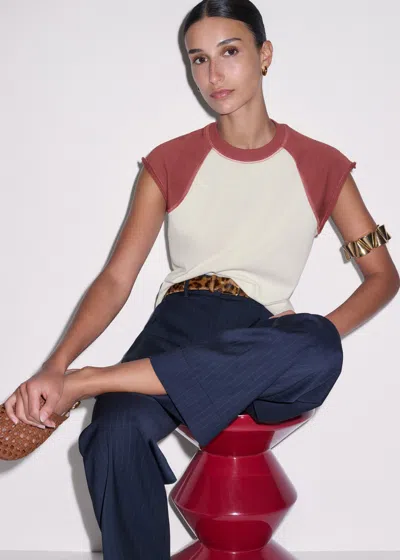 Me+em Raw Edge Raglan Sleeveless Sweatshirt Light Cream-rosewood Pink In Multi