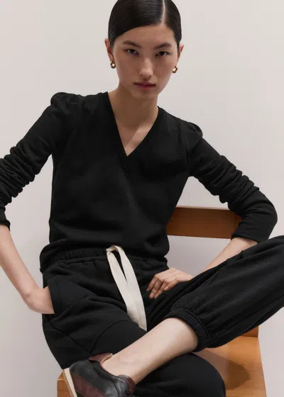 Me+em Raw Edge V Neck Sweatshirt Black