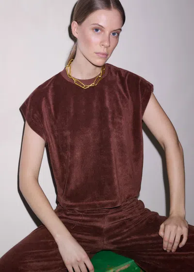 Me+em Relaxed Crew Neck Towelling Top Cinnamon Brown In Multi