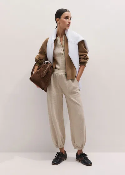 Me+em Relaxed Cuff Waffle Jogger Oatmeal