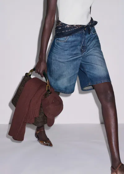 Me+em Relaxed Straight Short Mid Blue Wash