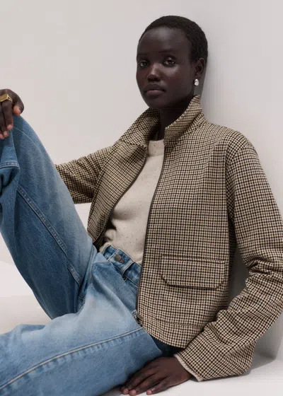 Me+em Relaxed Zip Front Houndstooth Jacket Brown Multi