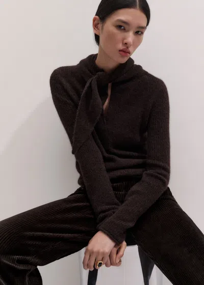 Me+em Responsible Alpaca Half Zip Jumper + Scarf Cocoa Brown