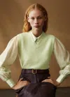 Me+em Responsible Alpaca High V-neck Crop Sweater Vest In Fresh Pistachio