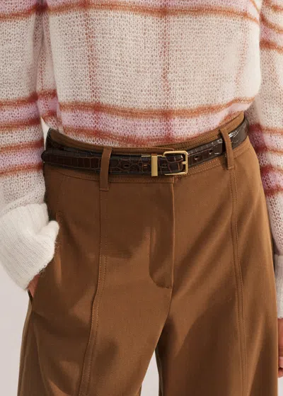 Me+em Reversible Belt In Conker Croc/black Patent