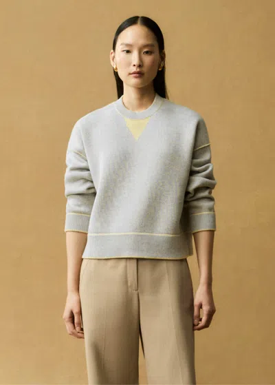 Me+em Reversible Cotton Merino Cashmere Sweater In Grey Mélange/sunlight Yellow