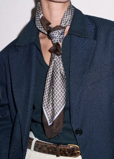 Me+em Reversible Geometric Print Scarf Chambray Blue-dark Cocoa In Chambray Blue/dark Cocoa
