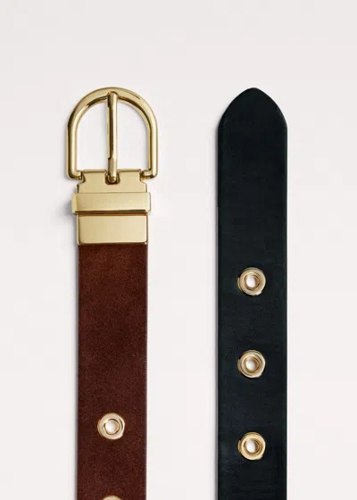 Me+em Reversible Metal Eyelet Hips To Waist Belt Black-chestnut In Chestnut/black