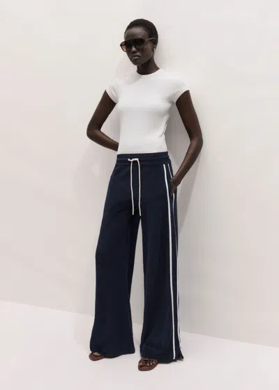 Me+em Rib Trim Towelling Track Trousers Navy-cream In Blue
