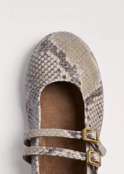 Me+em Round Toe Ballerina Grey-white In Animal Print