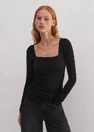 Me+em Ruched Square Neck Top In Black