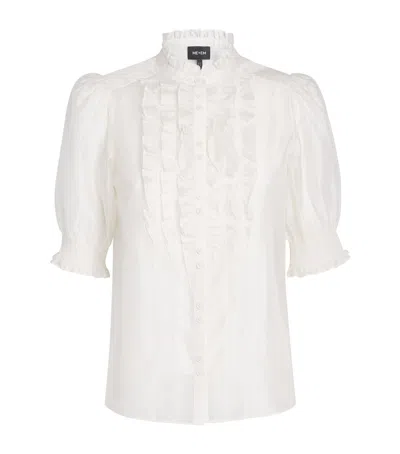 Me+em Ruffled Puff-sleeve Blouse In White