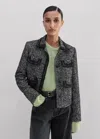 Me+em Salt And Pepper Fringe Tweed Jacket In Black/white