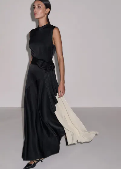 Me+em Satin Colour Tipping Bias Cut Full Length Dress + Belt Black-cream In Multi
