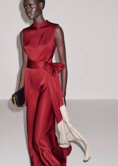 Me+em Satin Colour Tipping Bias Cut Full Length Dress + Belt Pomegranate Red-pink