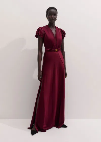 Me+em Satin Draped Evening Full Length Dress + Modesty Panel Barolo Red