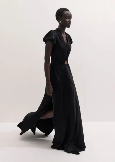 Me+em Satin Draped Evening Full Length Dress + Modesty Panel Black