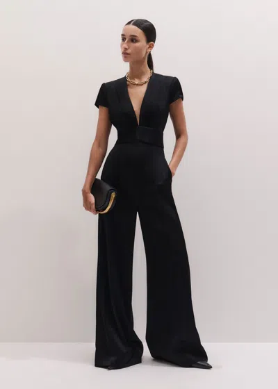 Me+em Satin Pintuck Detail Wide Leg Jumpsuit Black