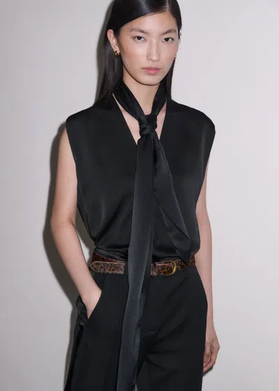 Me+em Satin V Neck Shell Top + Tie Black