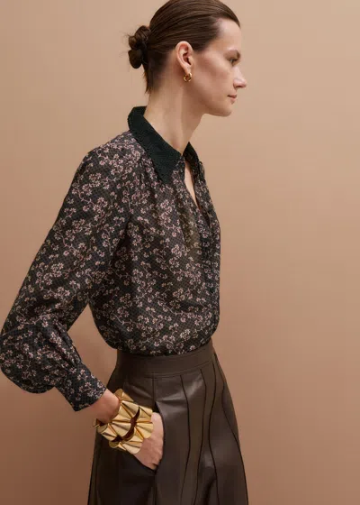 Me+em Scallop Daisy Print Feature Collar Blouse Black Multi