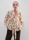 Me+em Scattered Floral Print Pussybow Blouse In Orange Spice/light Cream/multi