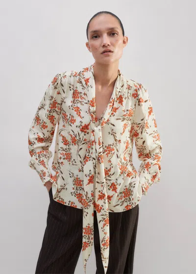Me+em Scattered Floral Print Pussybow Blouse In Orange Spice/light Cream/multi
