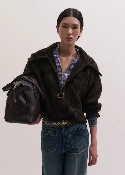 Me+em Sculptural Zip Sweater In Brown