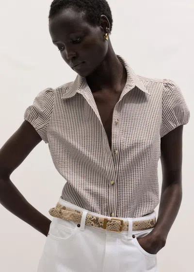 Me+em Seersucker Stripe Blouse Brown-white In Neutral