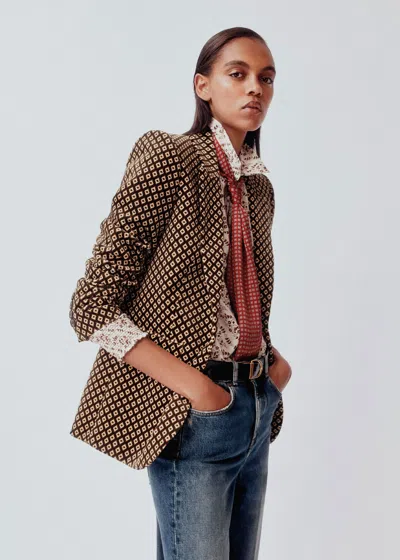 Me+em Sharp Shoulder Blazer Brown Multi
