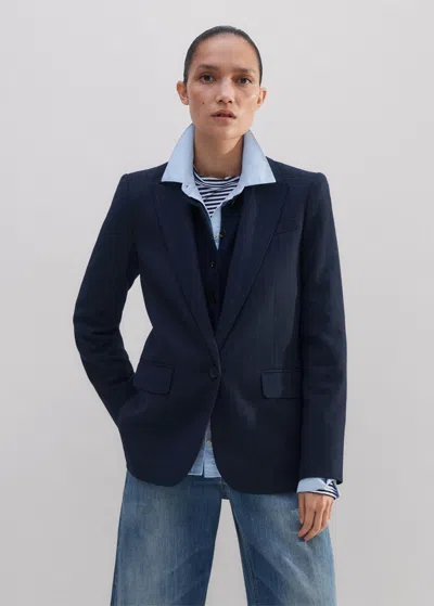 Me+em Sharp Shoulder Pinstripe Boyfriend Blazer In Navy