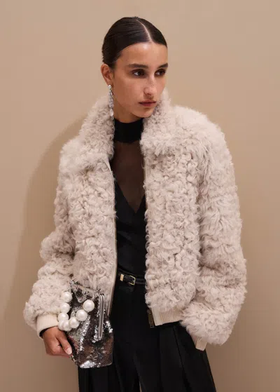 Me+em Shearling Bomber Jacket Cream In White