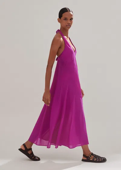 Me+em Sheer Halterneck Maxi Slip Dress In Orchid Purple