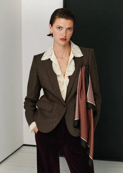 Me+em Short Sharp Shoulder Blazer Warm Chocolate Brown In Green