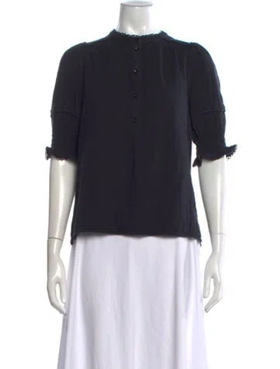Pre-owned Me+em Short Sleeve Blouse In Black/blue