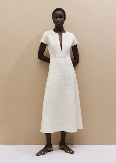 Me+em Short Sleeve Fit And Flare Maxi Dress Cream In Neutral