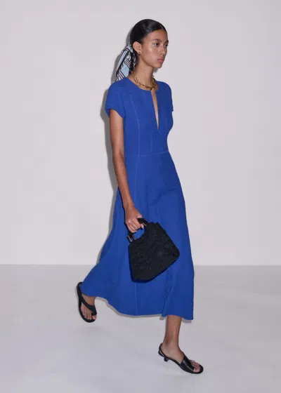 Me+em Short Sleeve Fit And Flare Maxi Dress Deep Blue In Multi