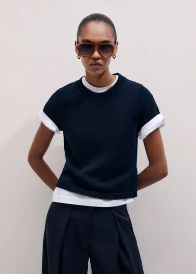 Me+em Shrunken Straight Knit Baby Tee Navy In Blue