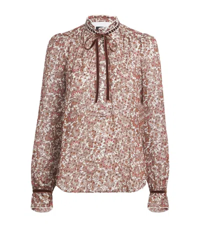 Me+em Silk-blend Jacquard Blouse In Brown